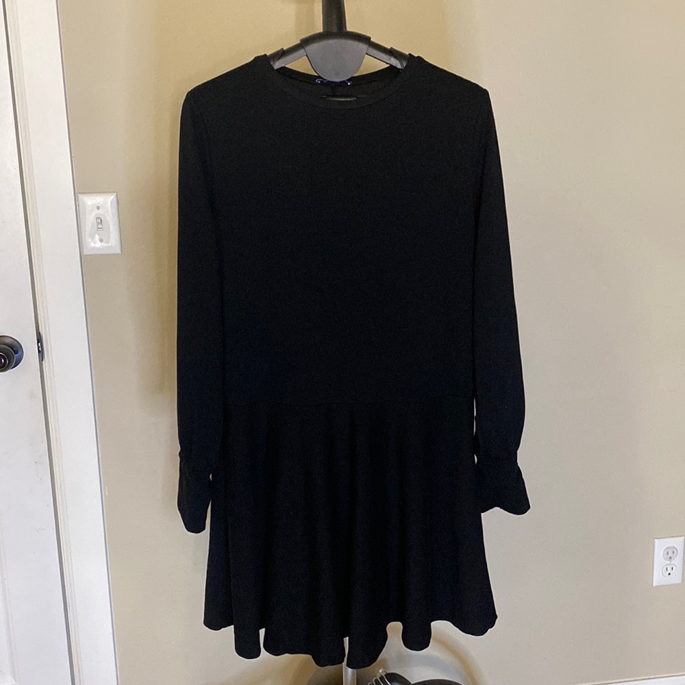 ZARA Plain Black Long Cuffed Sleeves Dress